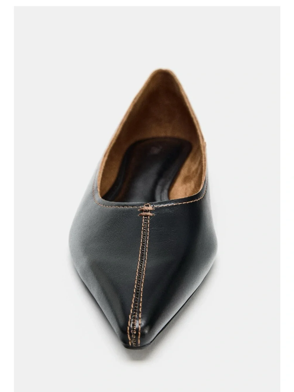 Zara Black Pointed Toe Leather Ballet Flats